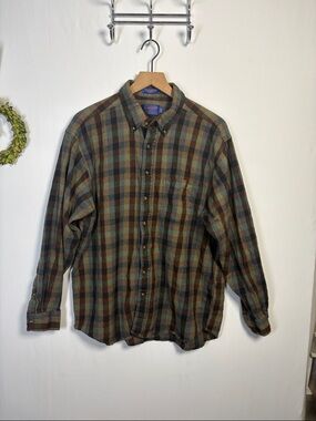 PENDLETON Men's Vintage 100% Wool Plaid Button Up Flannel Shirt size xxl Long